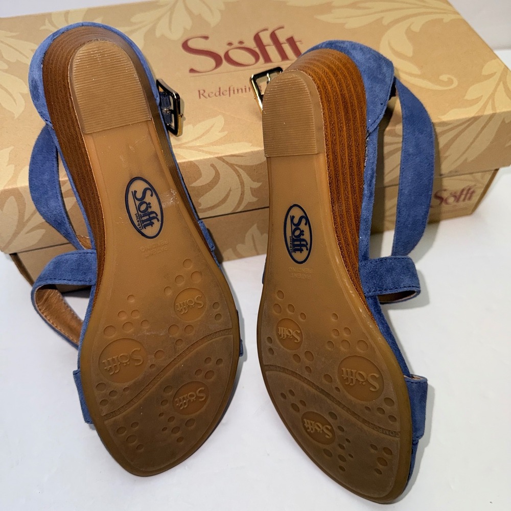 Sofft Innis Denim Blue‎ Suede Strappy Wedge Sandals 1290027 Womens US 6 EU 37 - Picture 7 of 10